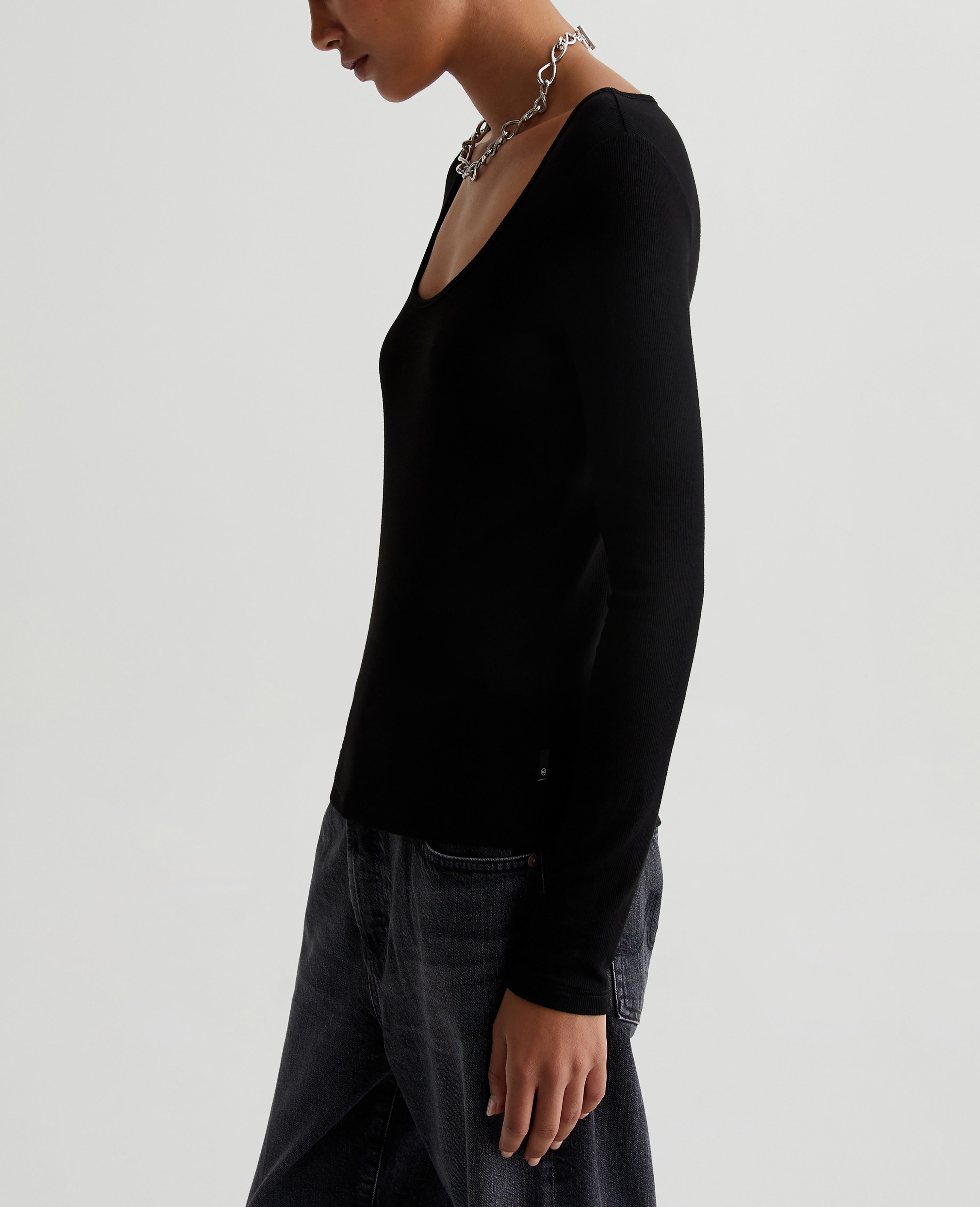 トップス Olde steader Y Neck Long Sleeve Fine Jersey V-Neck Long Top | EILEEN FISHER