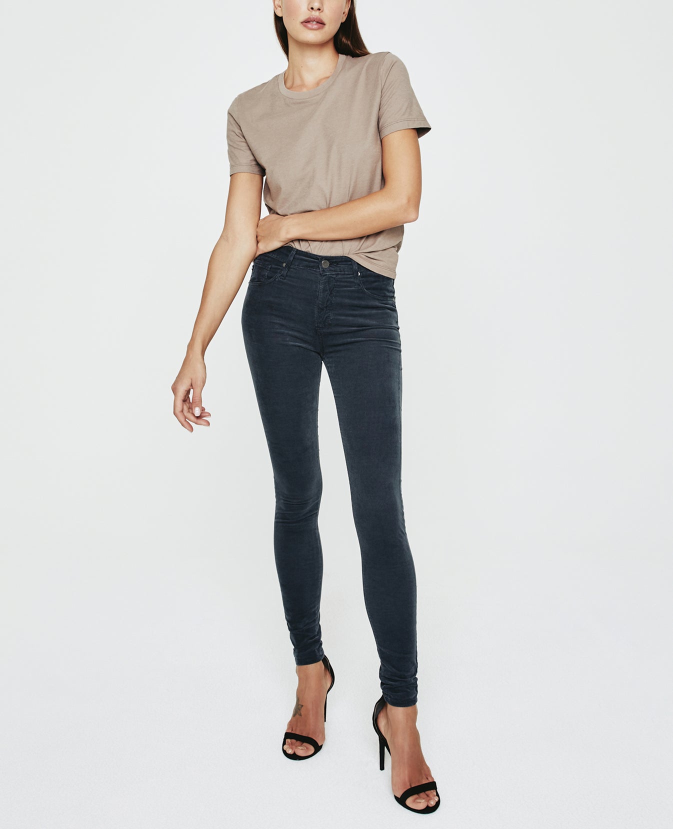 Farrah Skinny Twilight Canal Velvet Corduroy High-Rise Skinny Women Bottoms Photo 1