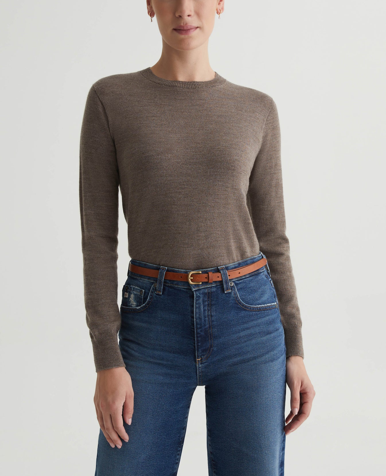 Zuri Crew Melange Taupe Womens Top Photo 1