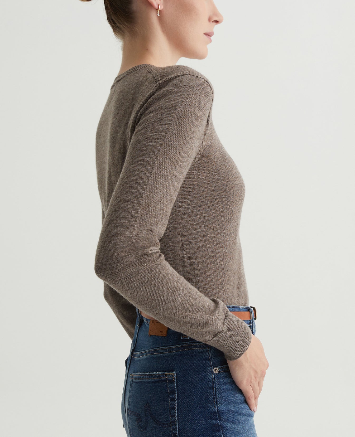 Zuri Crew Melange Taupe Womens Top Photo 2