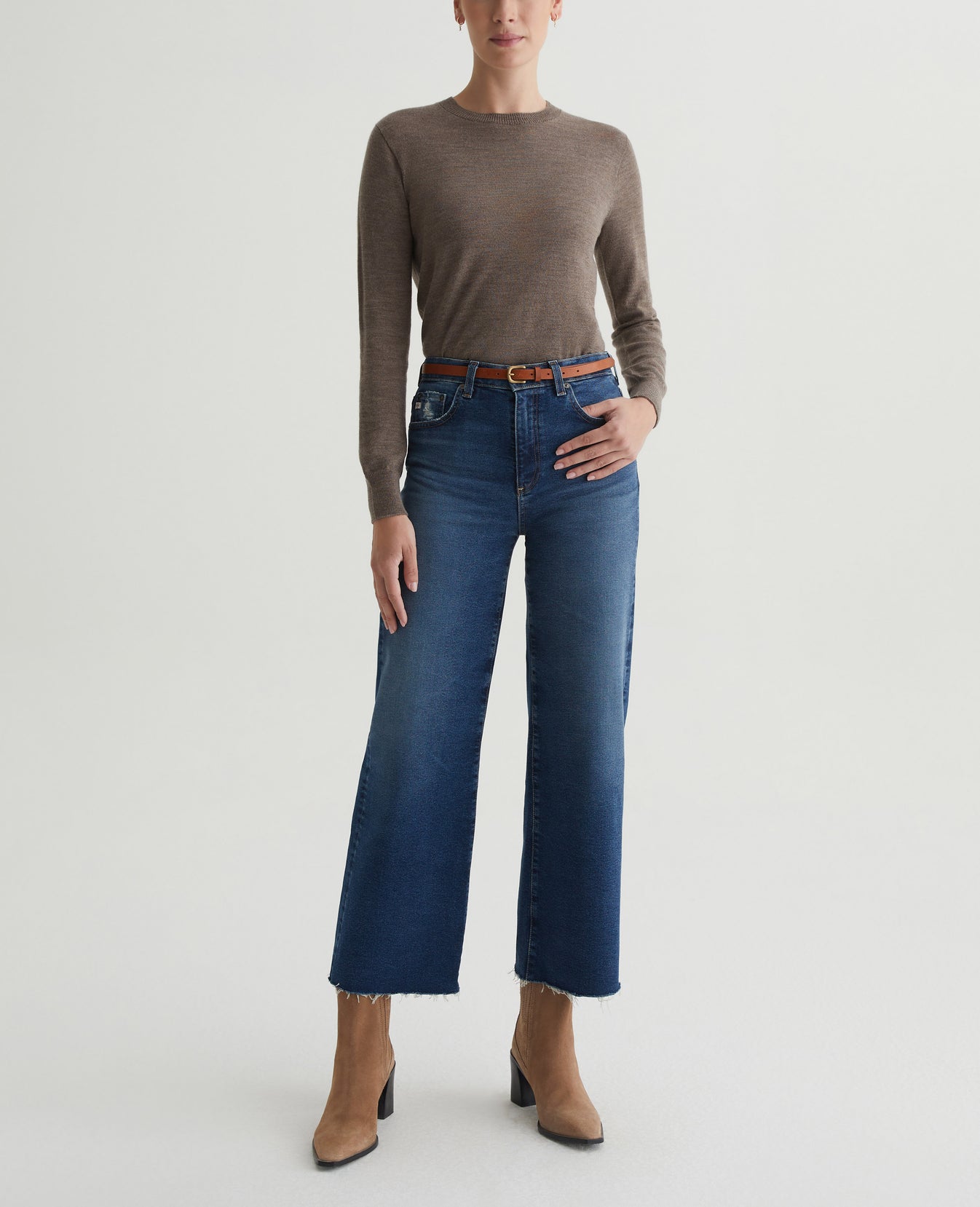 Zuri Crew Melange Taupe Womens Top Photo 4