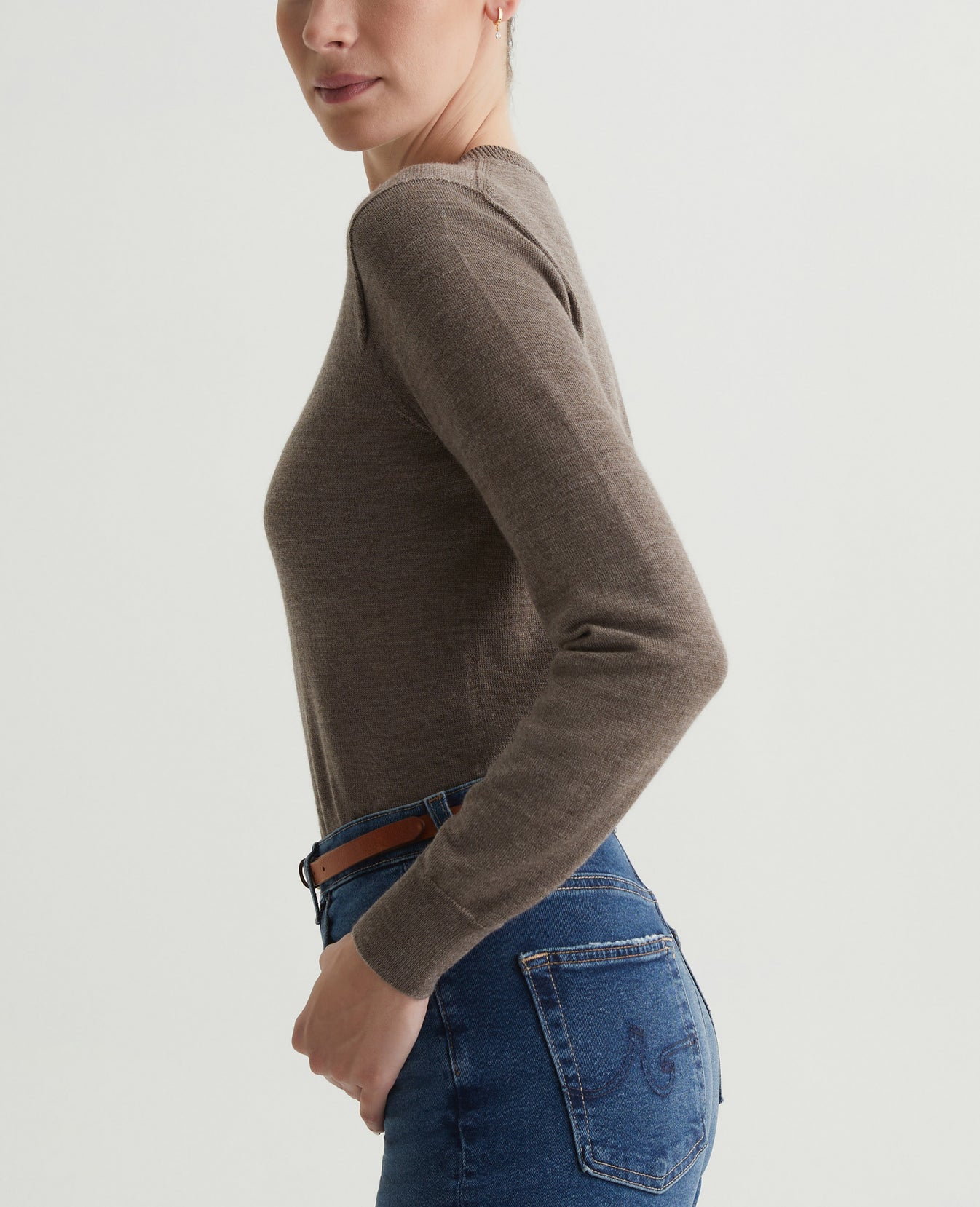 Zuri Crew Melange Taupe Womens Top Photo 5