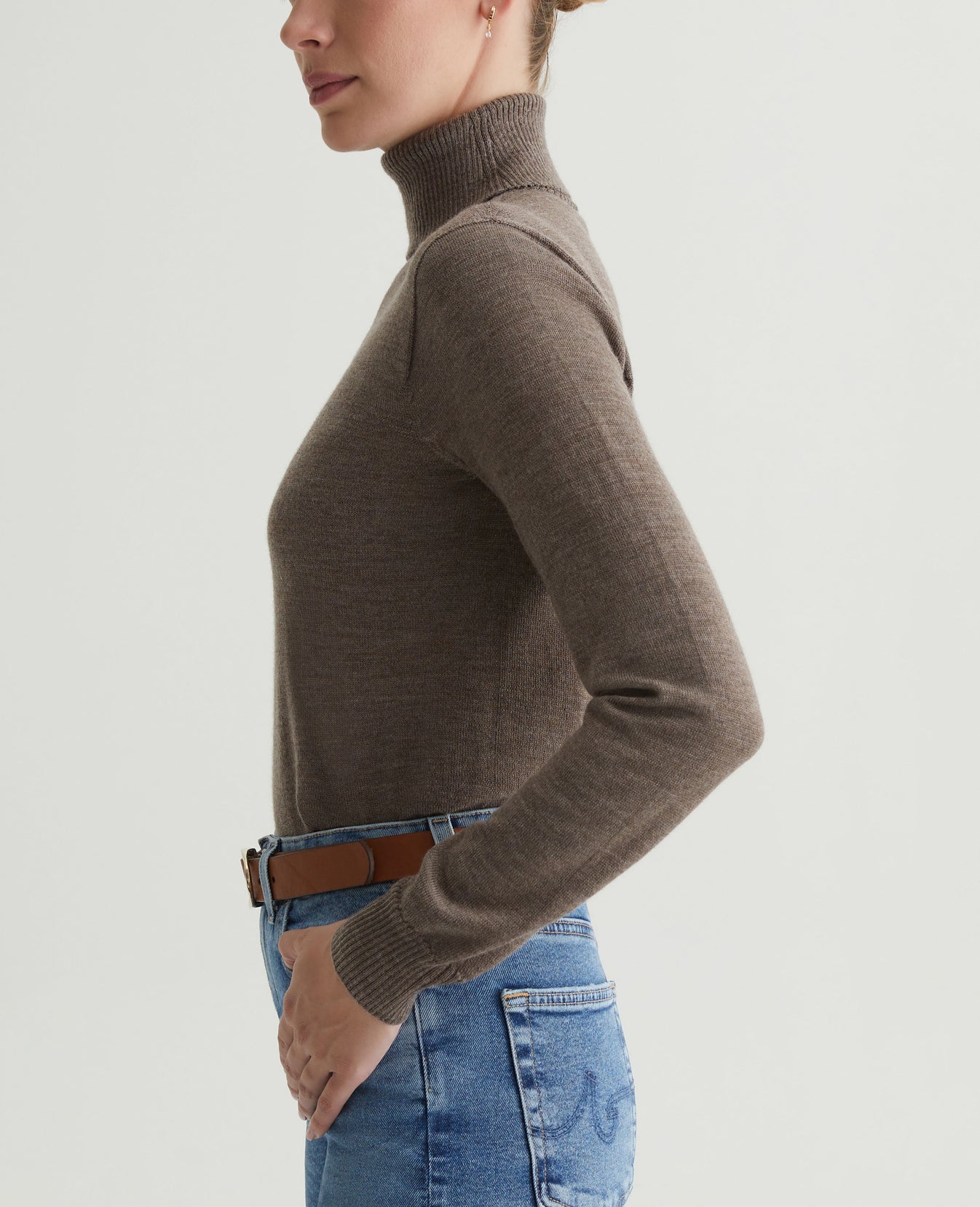 Zuri Turtleneck Melange Taupe Womens Top Photo 2