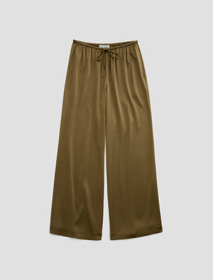 Clara Mossy Taupe Silk Pull-On Wide Leg Women Bottom Photo 9