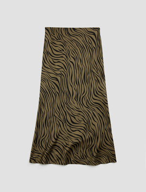 Karina Skirt Modern Zebra Mossy Taupe/Black Silk Classic Fit Skirt Women Bottom Photo 9