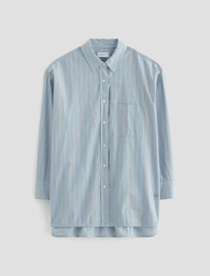 Brea Shirt Halo Stripe Blue Multi Oversized Shirt Women Top Photo 9